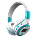 ZL B19 wireless Bluetooth headset in blue and silver colours with charging cable