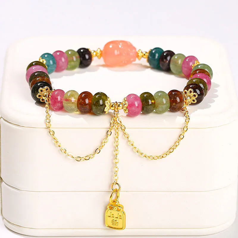 Handmade green crystal jade bracelet in New Chinese style for women.