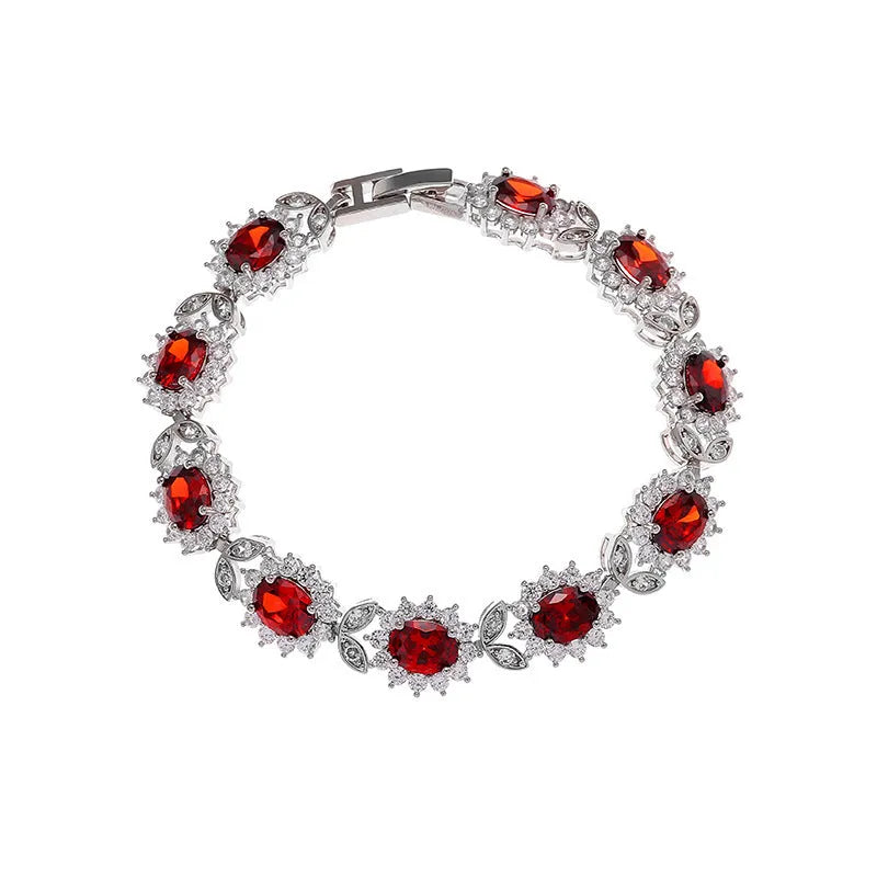 Women's simple zircon bracelet in environmentally friendly alloy with electroplated finish, available in nine gemstone colours