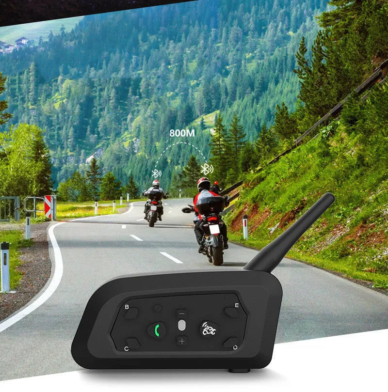 V6 Pro motorcycle Bluetooth intercom unit with headphones and mounting hardware