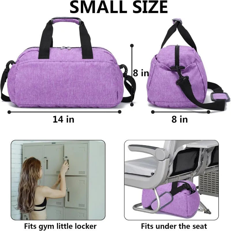 Small lightweight polyester luggage bag in solid colour with curved shoulder strap, 35.5x20x20cm