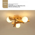 Wooden style modern ceiling lamp with three light heads for living room