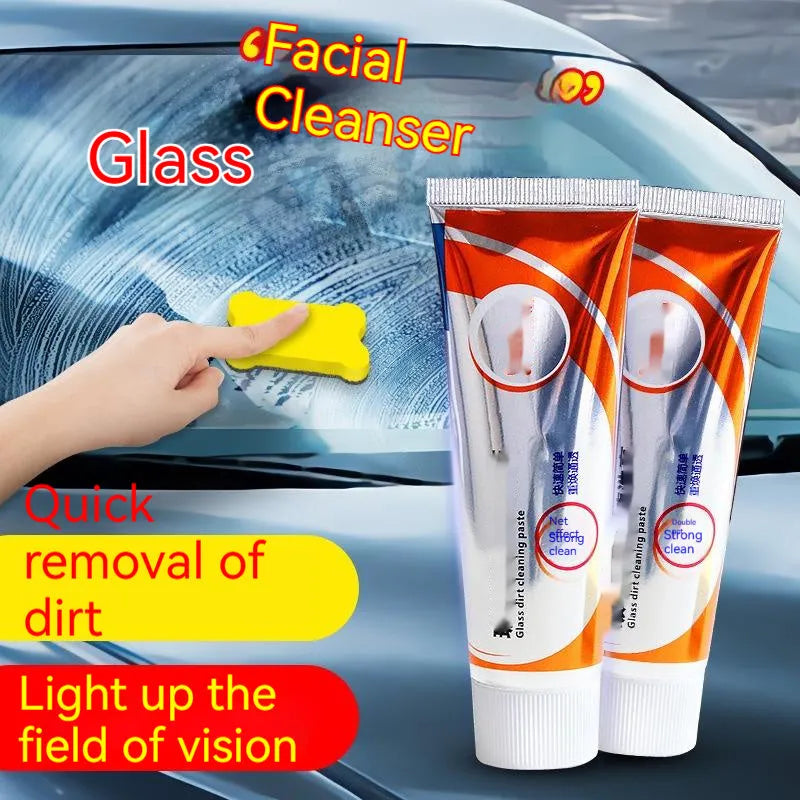 65ml white car windshield cleaning paste in bottle with sponge mop for glass oil stain removal