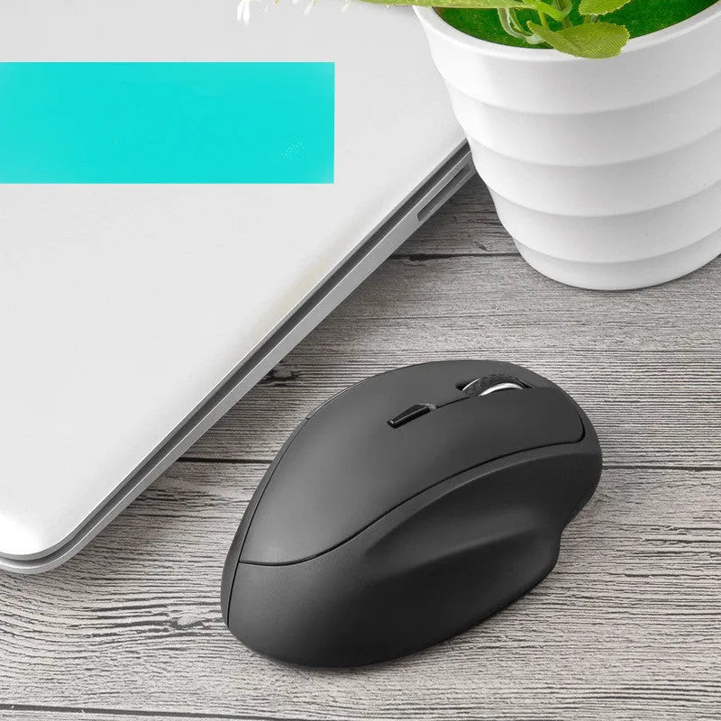Black wireless optical mouse with seven buttons and intelligent voice control features