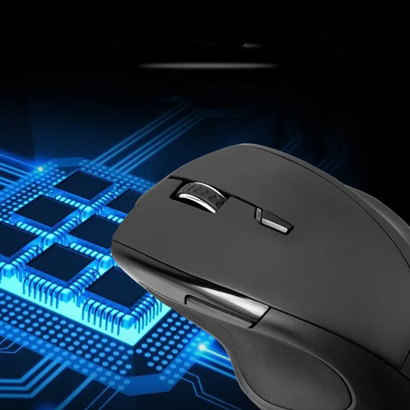 Black wireless optical mouse with seven buttons and intelligent voice control features