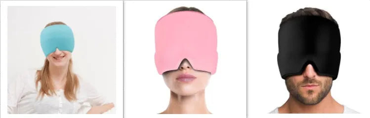 Elastic cloth gel eye mask for headache relief with adjustable headband in black colour