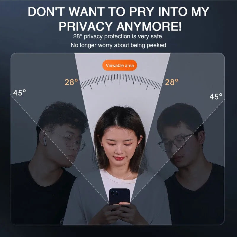 Anti-peeping tempered glass screen protector for iPhone on a table.