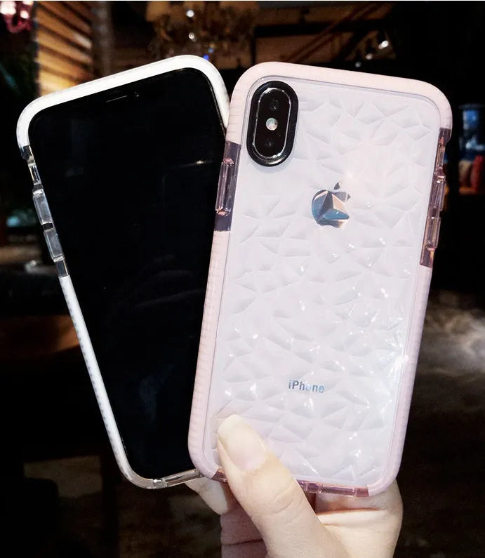 Simple striped TPU phone case for iPhone in black, pink, and white colour options.