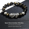 Men's geometric obsidian bracelet with leather-textured sterling silver details in 10mm, 12mm or 14mm sizes