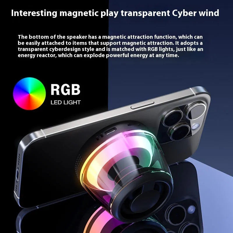 Portable wireless Bluetooth speaker with LED light and magnetic base in black or white
