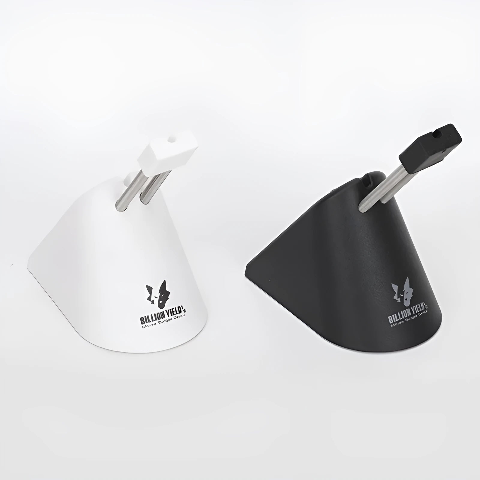 Black and white ABS plastic mouse cable holder for desk mounting.