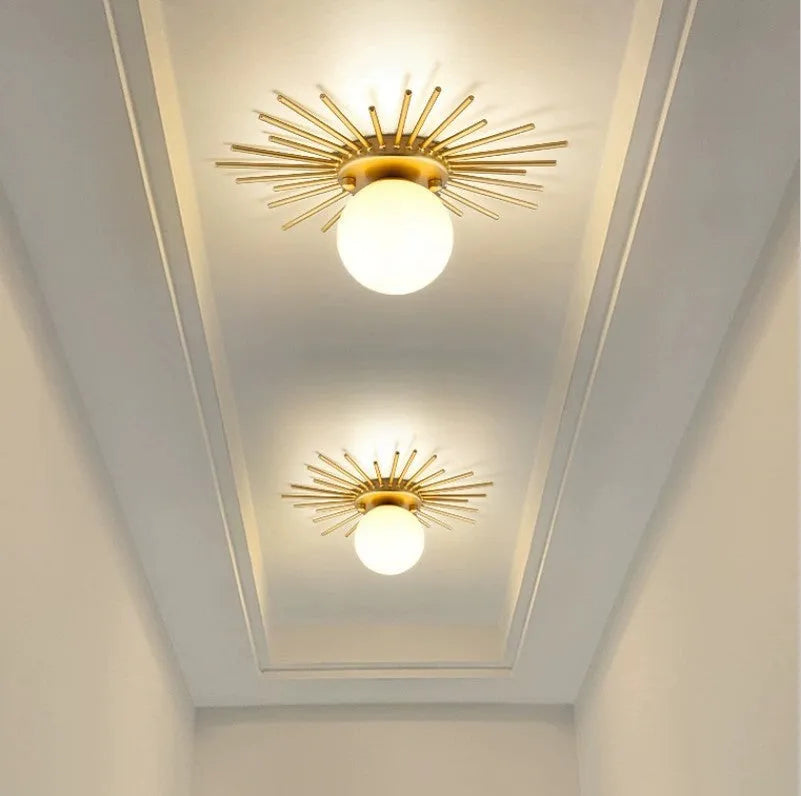Iron ceiling lamp with LED light source, 25cm diameter, warm light option for corridor