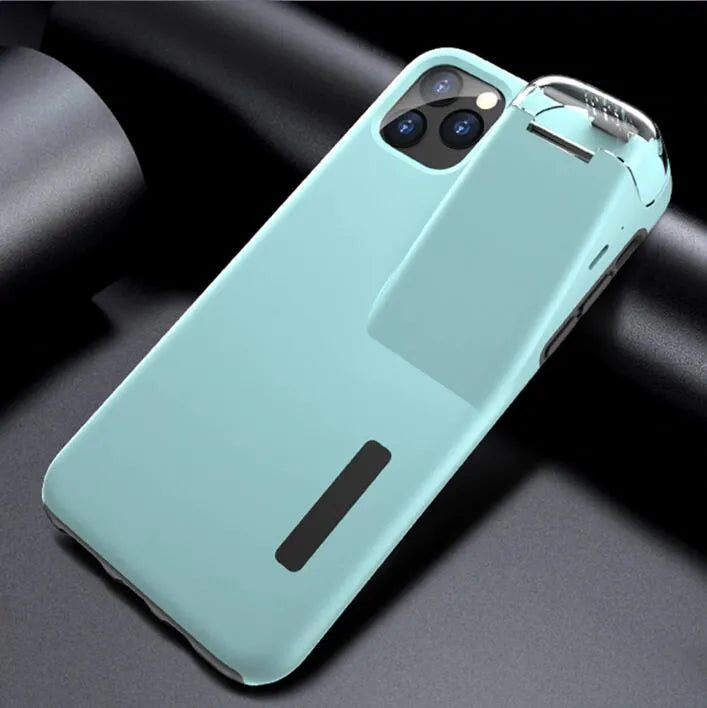 Black edge compatible charging case cover for AirPods and iPhone showing two-in-one design