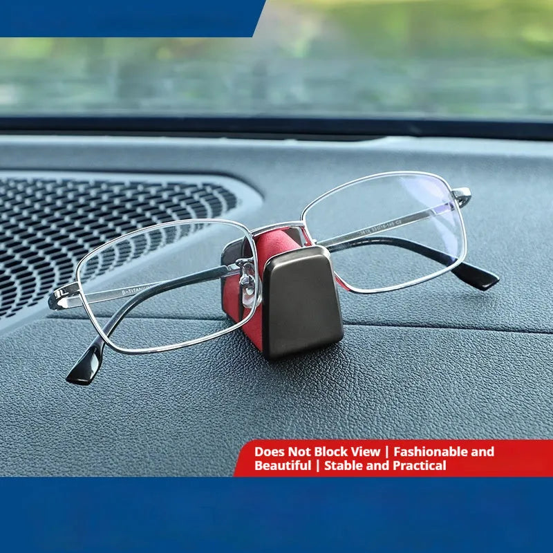 Zinc alloy car dashboard sunglasses holder with leather strap in black, green, grey, or red.