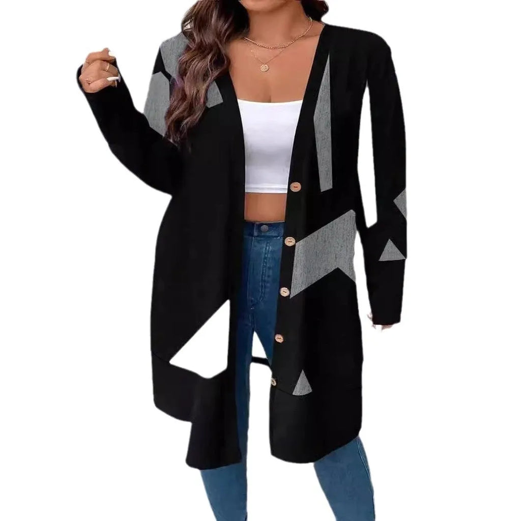 Black loose casual plus size cardigan coat with button stitching in Japanese Korean style