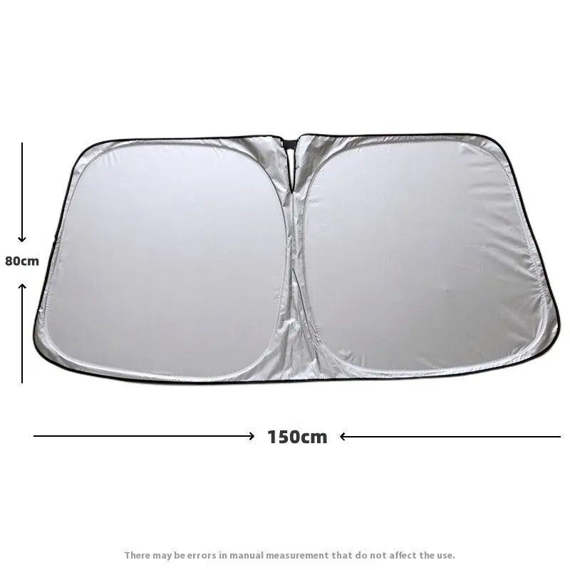 Titanium silver aluminium foil car sunshade folded, showing its reflective surface.