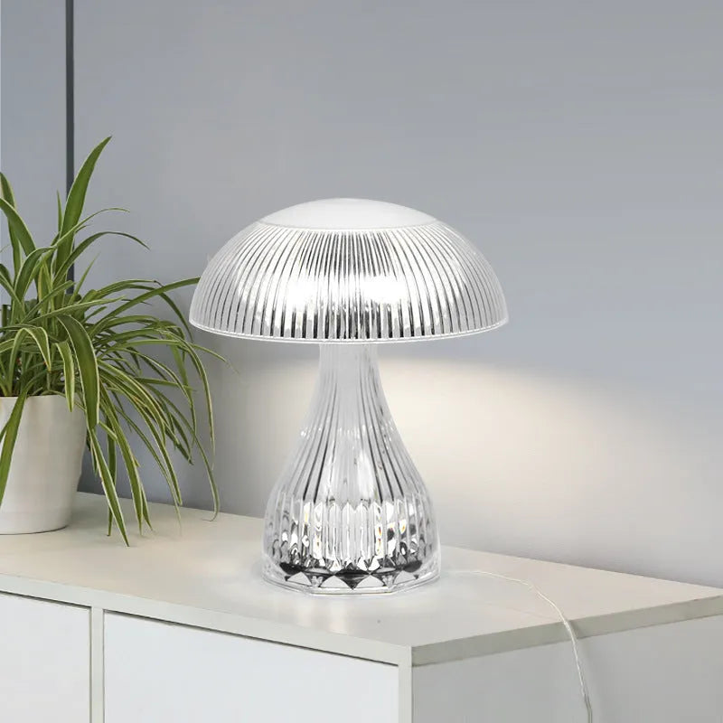 White rechargeable three-colour changing night lamp with USB port, dimensions 20x16cm