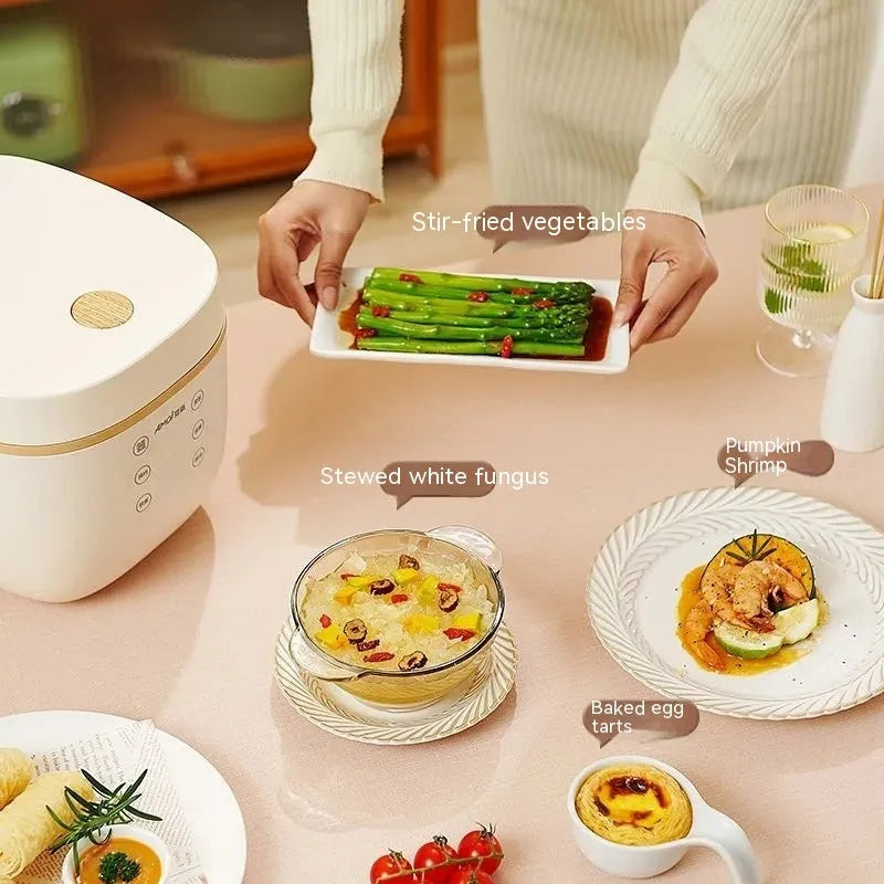 White intelligent multi-function rice cooker with 3 litre capacity and six cooking functions