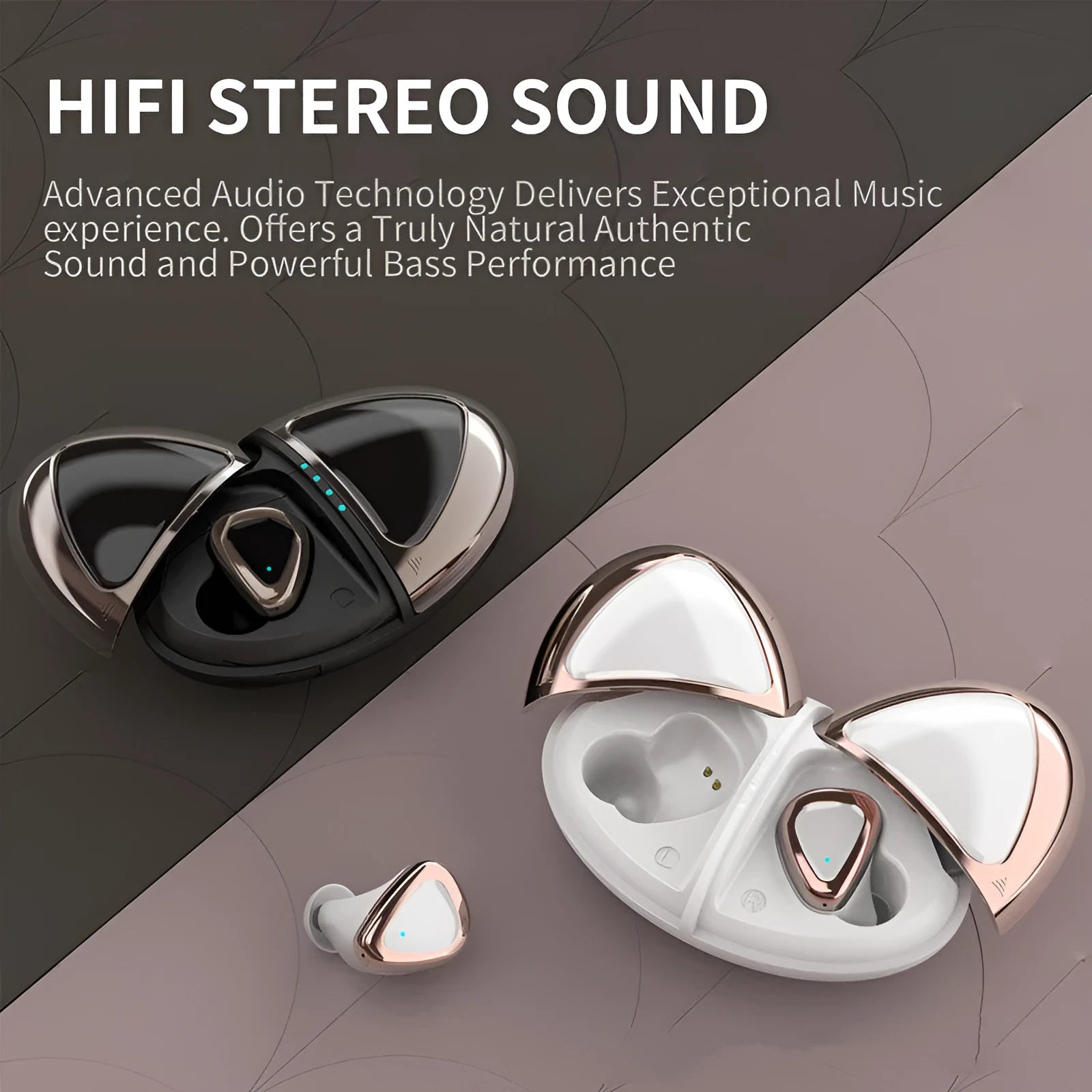True wireless Bluetooth headset in Champagne White with breathing light, earplug style, PC ABS build