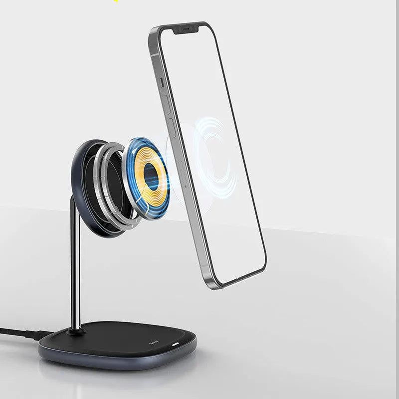 Swan magnetic desktop wireless charger stand for iPhone 12 in black or white colours