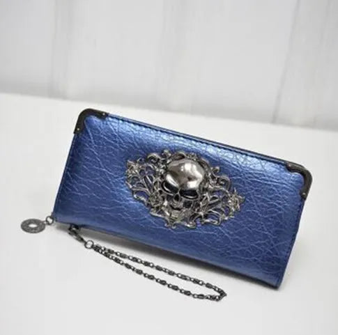 Long zipper PU leather women's wallet in black with card slots and coin pocket