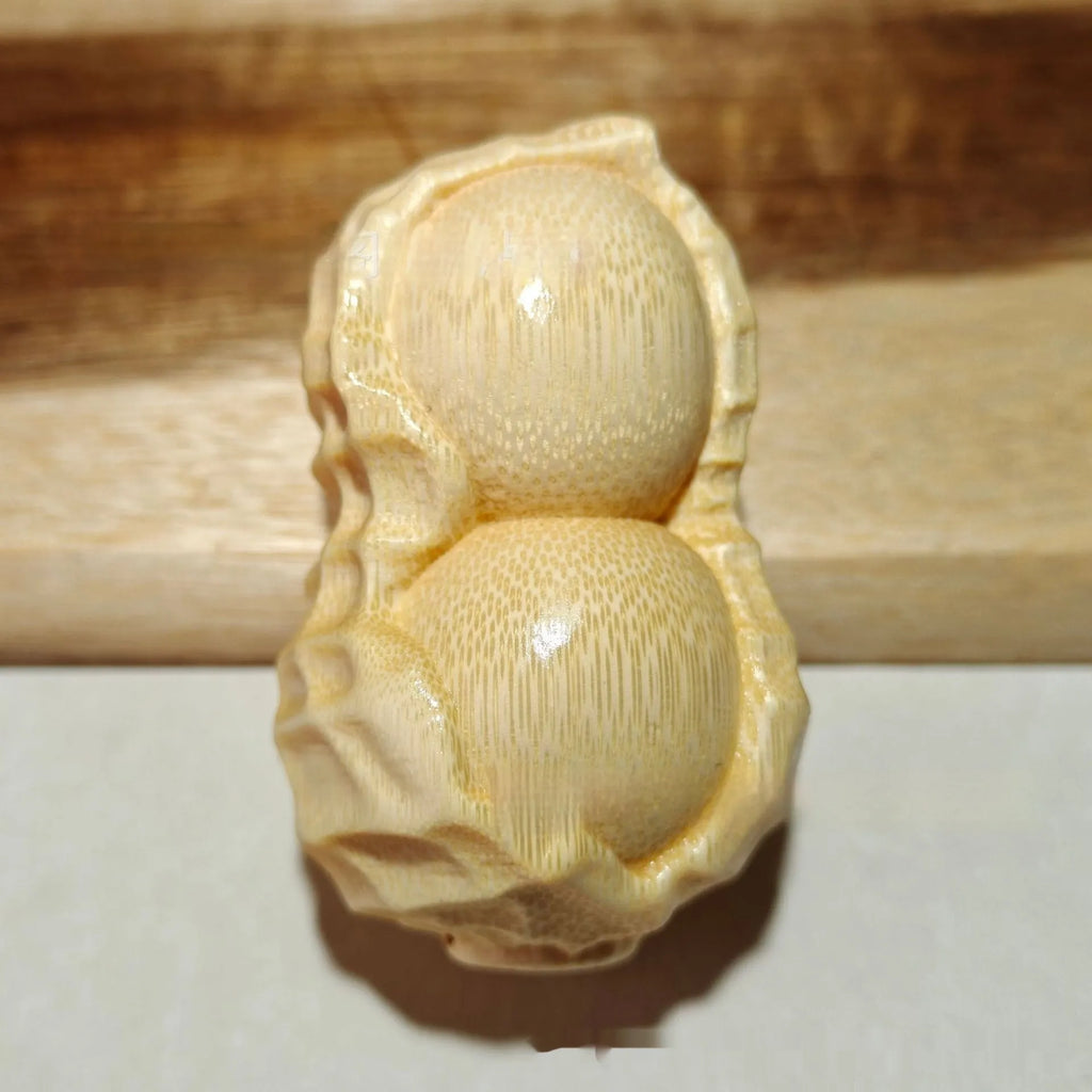 Solid bamboo carving peanut ornament with engraved good luck message for home decoration