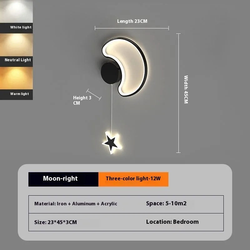 White left-facing cloud children's bedside wall lamp with a three-colour LED light on a bedroom wall.
