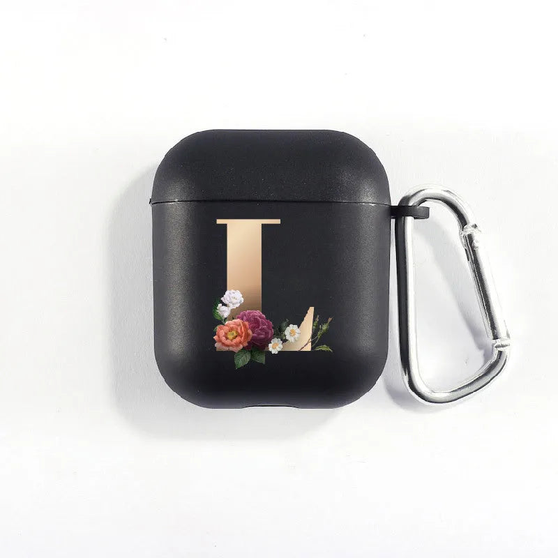 Matte black silicone alphabet AirPods case with dust plug, impact-resistant and anti-fingerprint surface