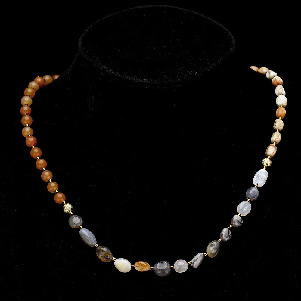 Hand-woven multi-layer bracelet made from Persian Gulf agate with geometry shape and texture details in colour 3790.