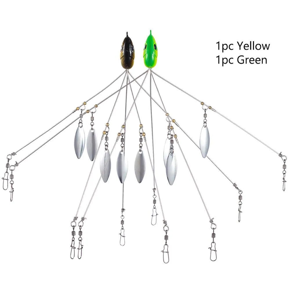 Bassdash umbrella fishing lure rig with 5 swivels and rotating metal sequins