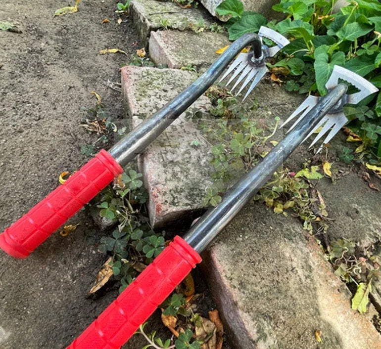 Gardening hoe rake tool with alloy steel construction showing dual-purpose hoe and rake design