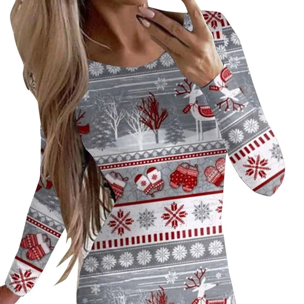 Women's tight Christmas dress with animal patterns and floral print in polyester fabric
