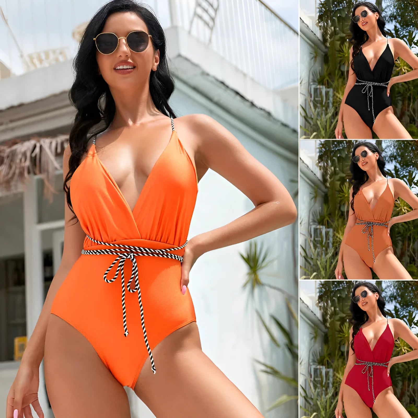Solid colour one-piece swimsuit in nylon with high elastic fabric, available in multiple colours and sizes S to XL