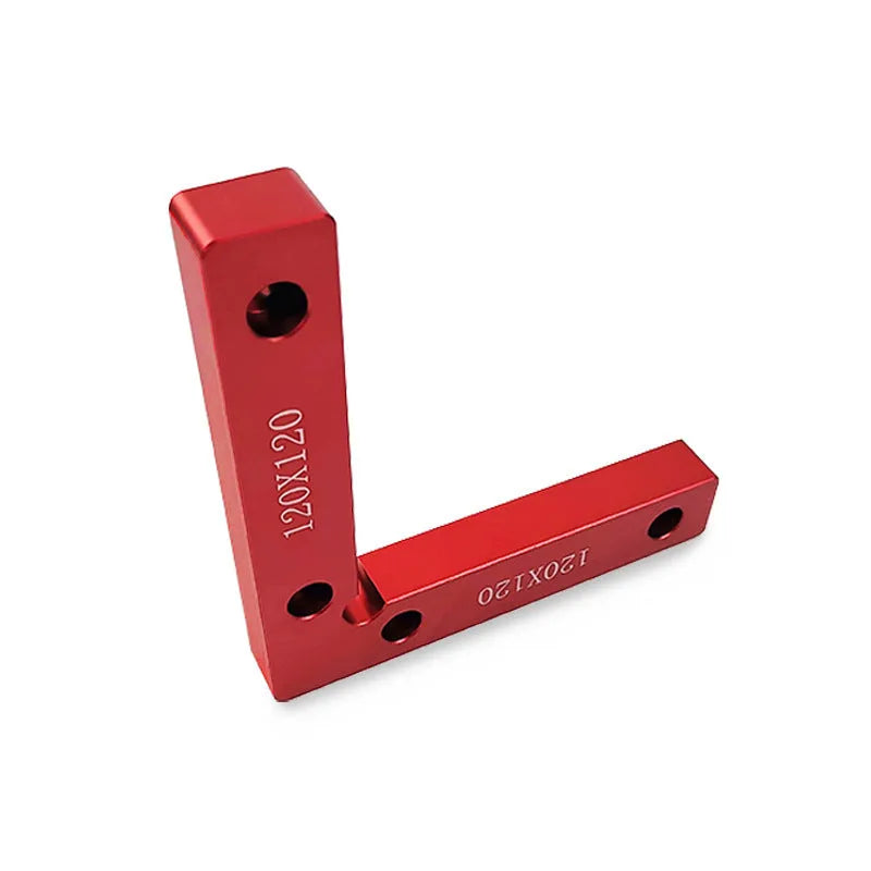 Aluminium right angle positioning block for clamping a woodworking jigsaw, showing measurement scale.