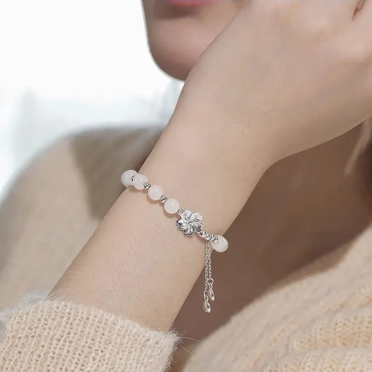 New Chinese style couple's beaded bracelet with floral resin beads in camellia, lotus and peach blossom designs