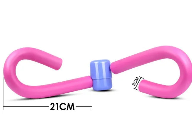 Pink and grey PVC leg training clip with foam padding for thigh, arm, and chest workouts