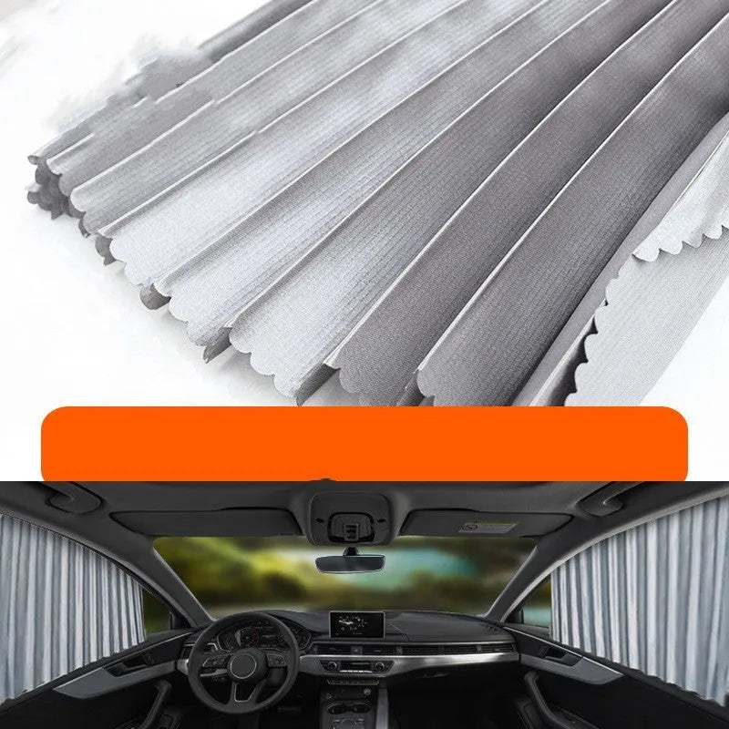 Auto retractable car sun curtain in thick opaque cloth material for heat insulation