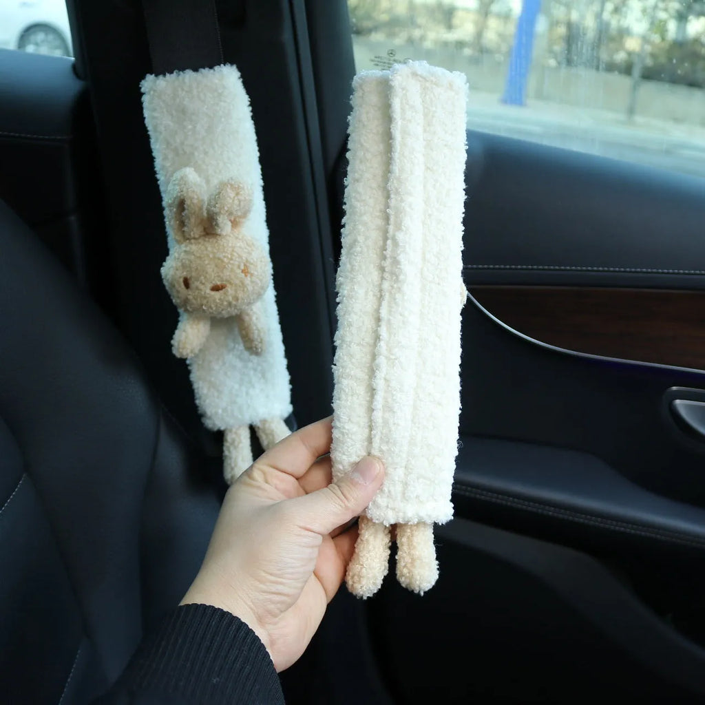 Lamb wool car seatbelt shoulder protector with cartoon bear or rabbit design