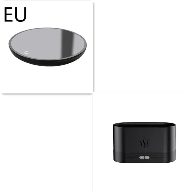 Black square aroma diffuser with flame light effect and mist output