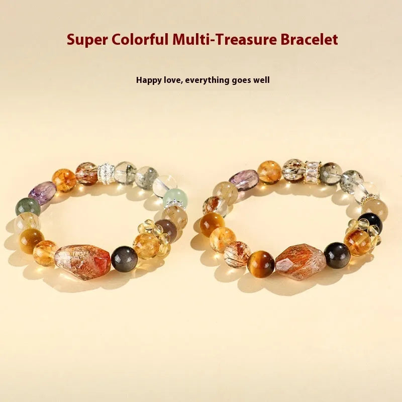 A women's bracelet featuring strands of natural Duobao crystal beads in a black and gold style.