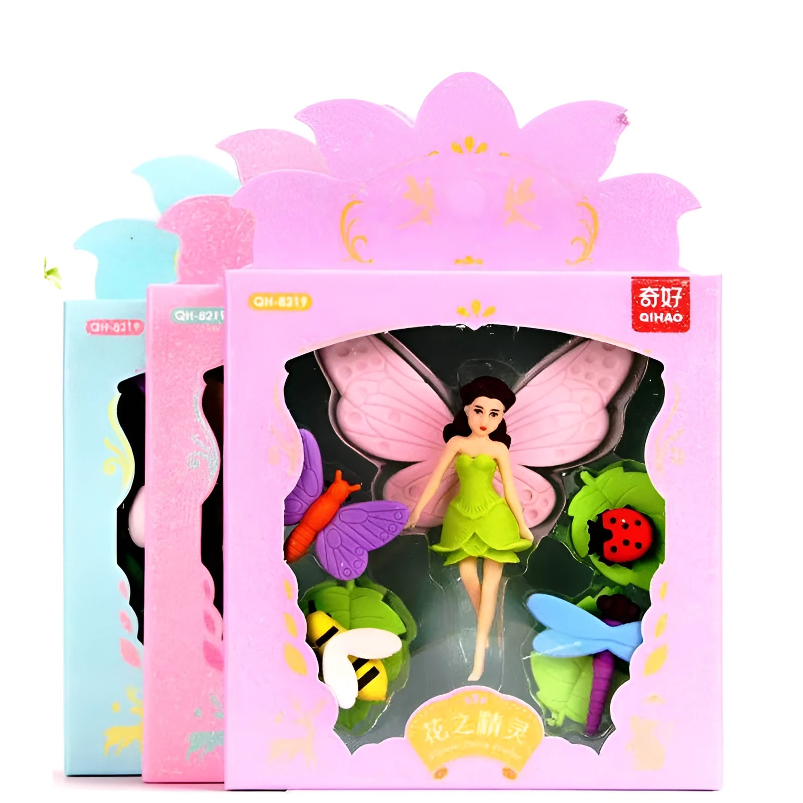 Flower Fairy 12-piece TPR moulding eraser set in Flower Fairy and Mermaid colours for pencil modification