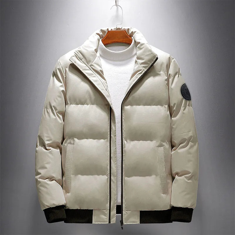 Men's casual cotton-padded cardigan coat jacket in green, zip front, winter outerwear