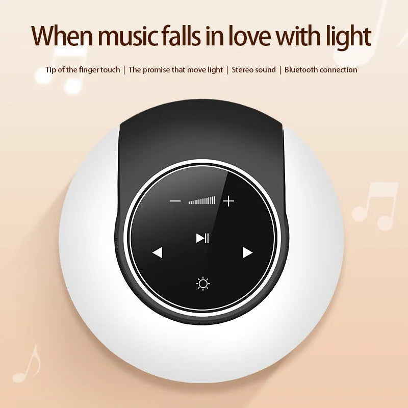 Blue Bluetooth desk lamp speaker with folding design and touch controls showing LED lighting