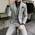 Men's slim fit casual suit set in gray, polyester-viscose fabric, for business formal wear