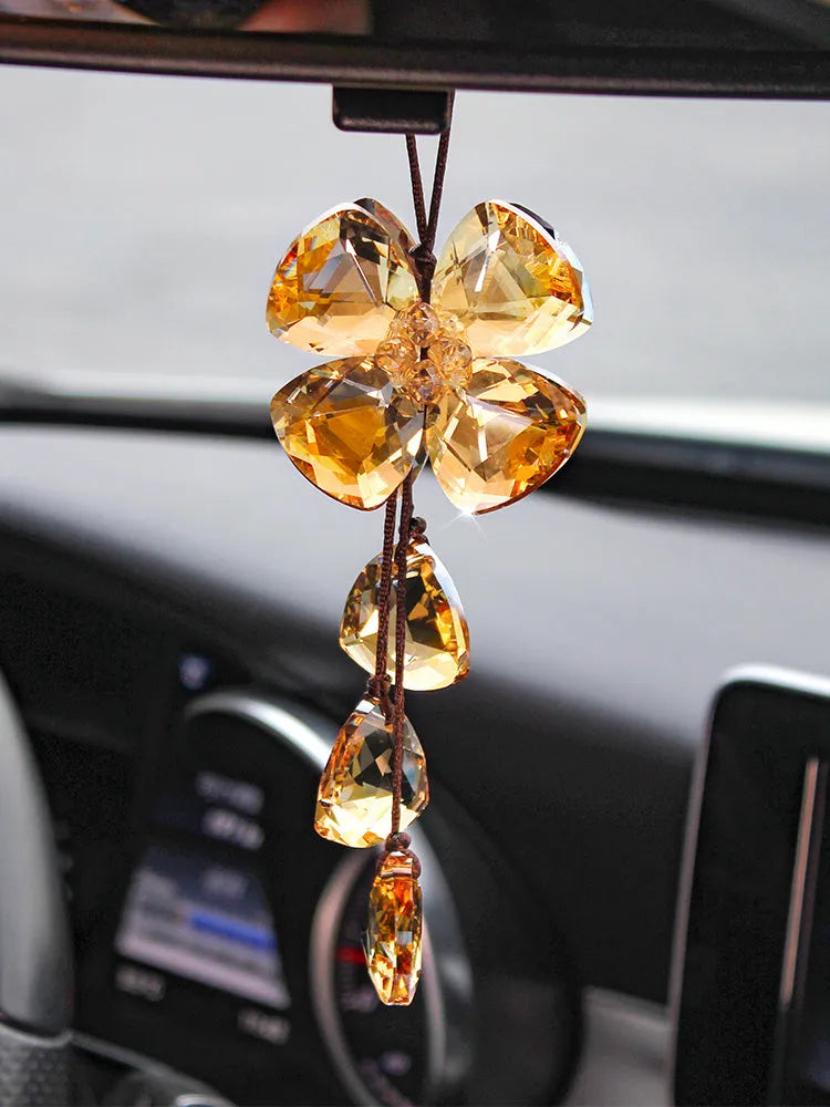 20cm crystal car pendant with four-leaf grass design in four colour options