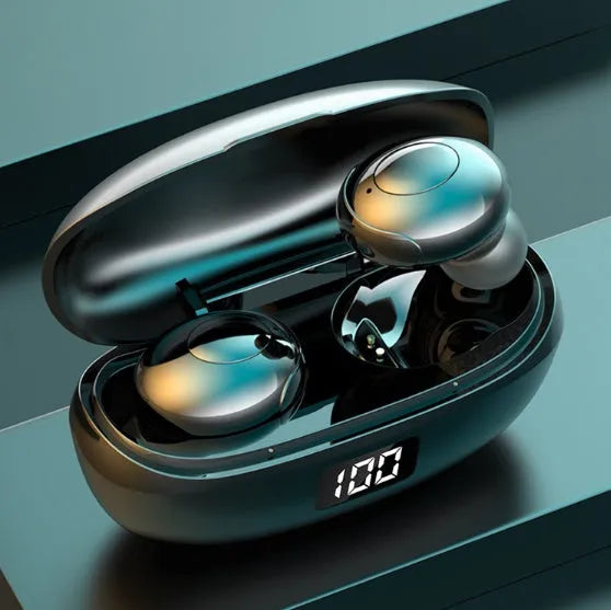 Black and white wireless Bluetooth in-ear headset with type-C charging case
