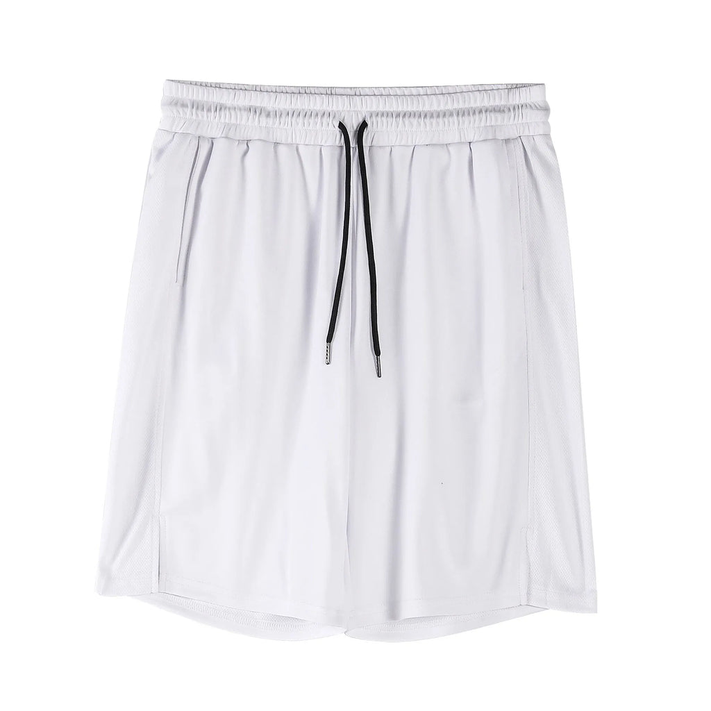 Men's black quick-drying mesh sports shorts with a loose fit and elasticated waist.