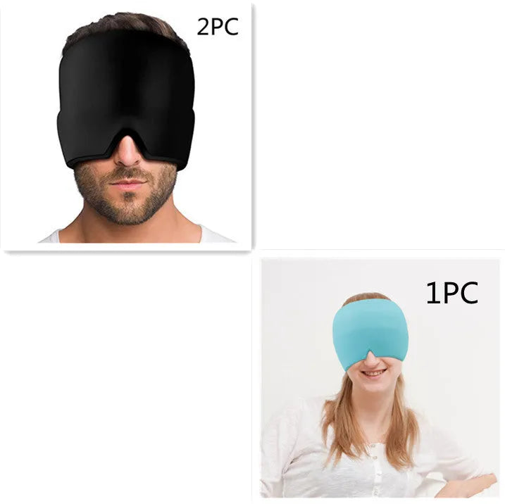 Elastic cloth gel eye mask for headache relief with adjustable headband in black colour