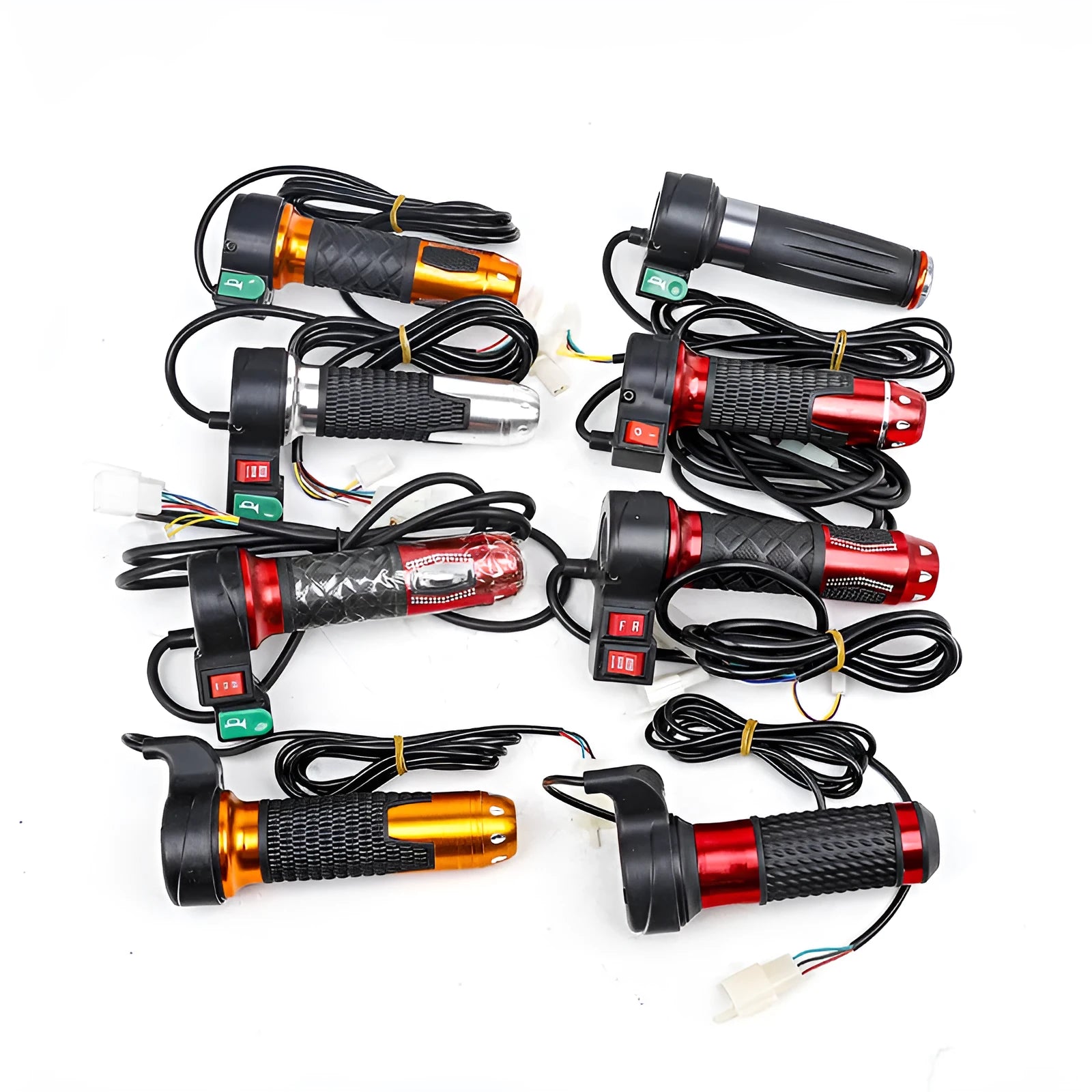 Plastic accelerator handle and switch kit for three-wheel electric car modification.