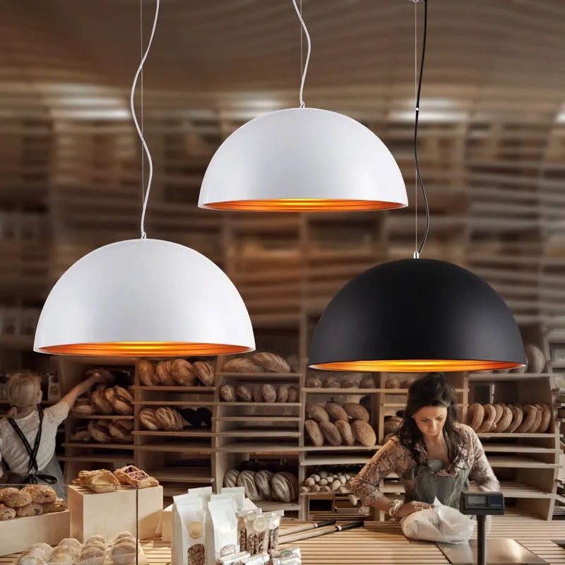 Industrial style chandelier double-layer semicircle outer black inner gold pendant light for office
